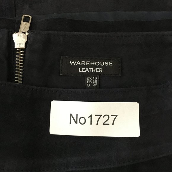 Warehouse-Leather Navy Blue Suede A Line Skirt Below Knee Size 6 - Picture 11 of 11